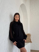 Black Sheer Sleeve Bow-Tie Mini Dress – Effortless Elegance & Sophistication